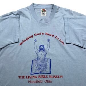 Vintage 90s Jesus Tee Living Bible Museum Graphic T-Shirt USA 2XL